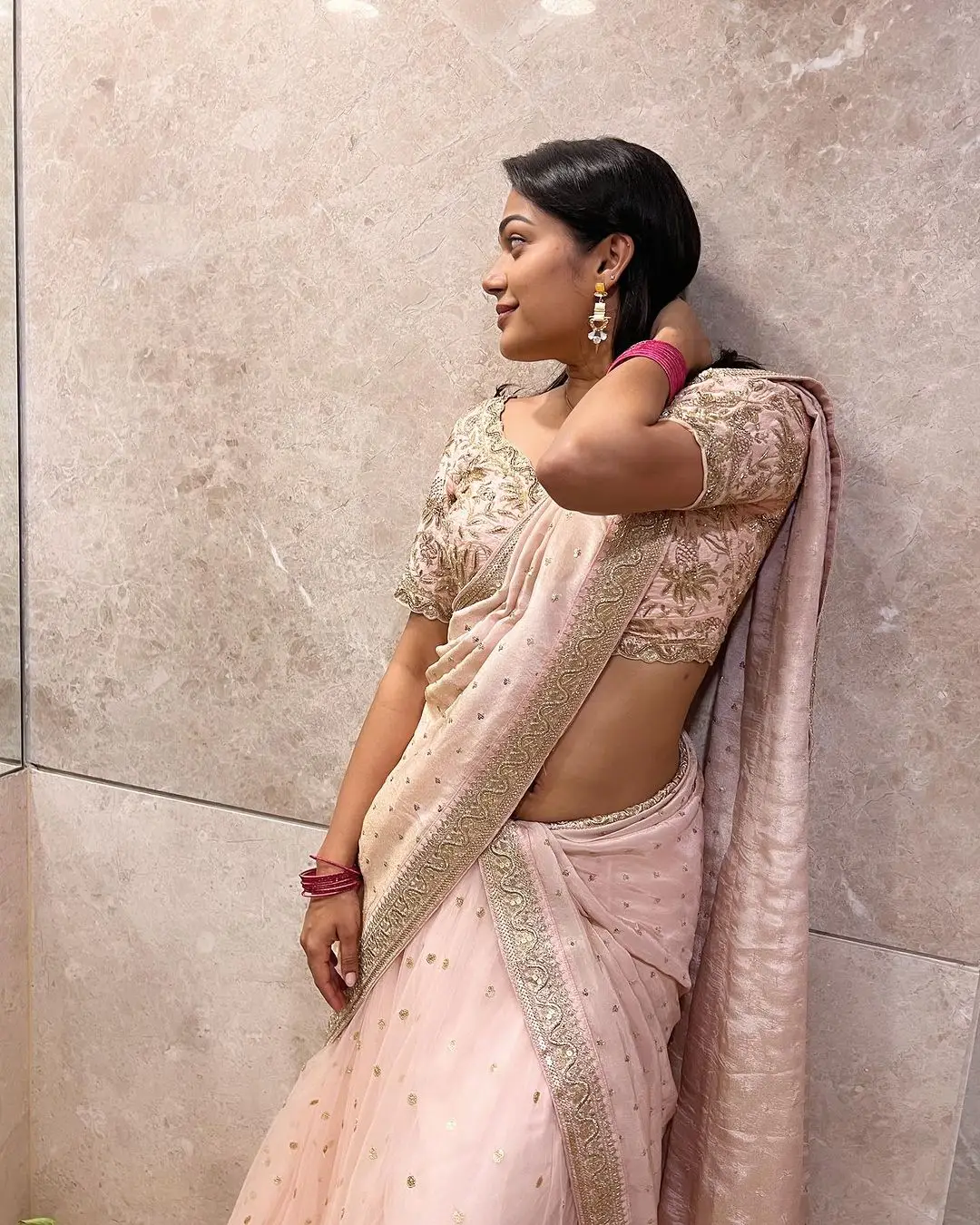 Telugu Actress Payal Radhakrishna in Pink Saree Blouse